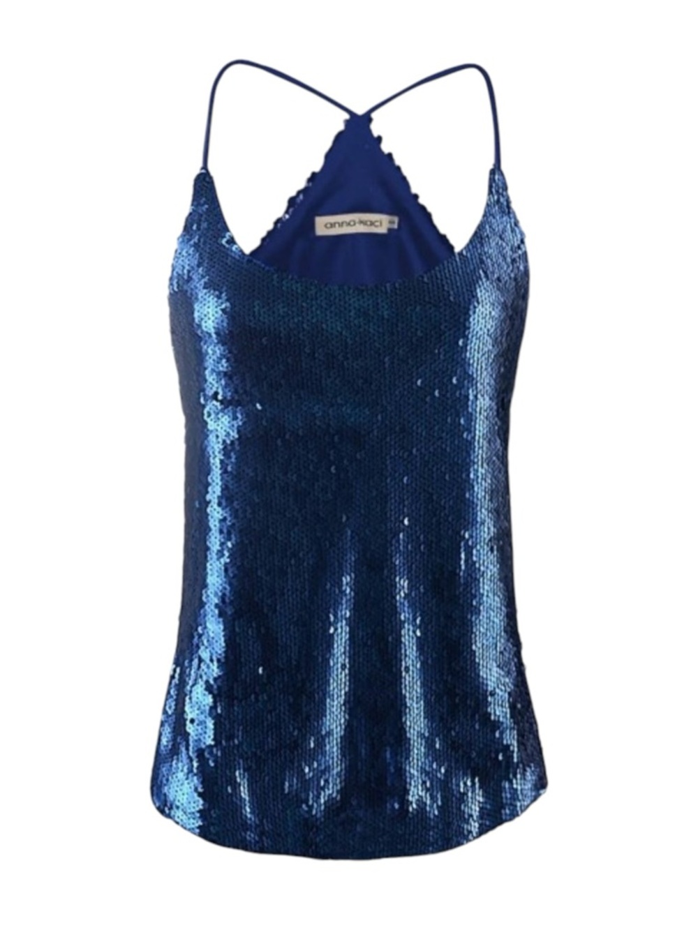 Anna-Kaci Blue Sequin Spaghetti Strap Tank Top